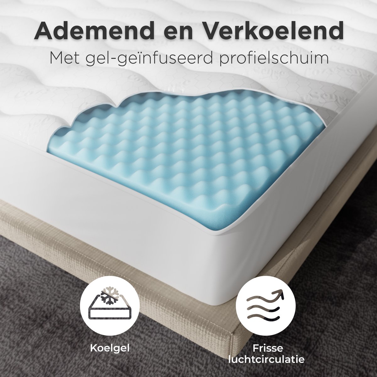 CozySense® Topper Matras 160x200 - Matras Topper - Topmatras - Topdekmatras - 3 Comfortlagen - Ademend Eierdoos Gel-Infused Traagschuim - 3 cm - 360° Hold Elastieken thumbnail 4
