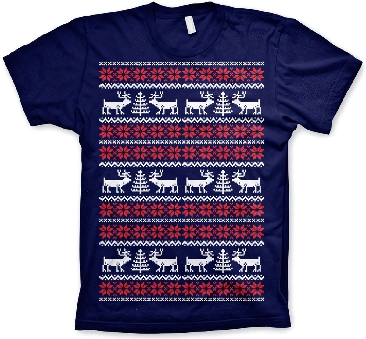 Heren Tshirt -2XL- Christmas Knit Pattern Blauw