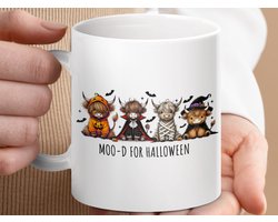 Mok Schattige Highland Koeien Halloween Mok, Moo d voor Halloween, Halloween Kostuum Koe, Feestelijke Mok, Herfst Decor, Koffie Thee Cadeau