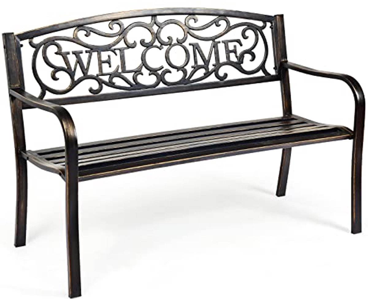 Weerbestendige Tuinbank van Metaal met Rugleuning en Armleuning - 127 x 63 x 88 cm voor Balkon en Terras