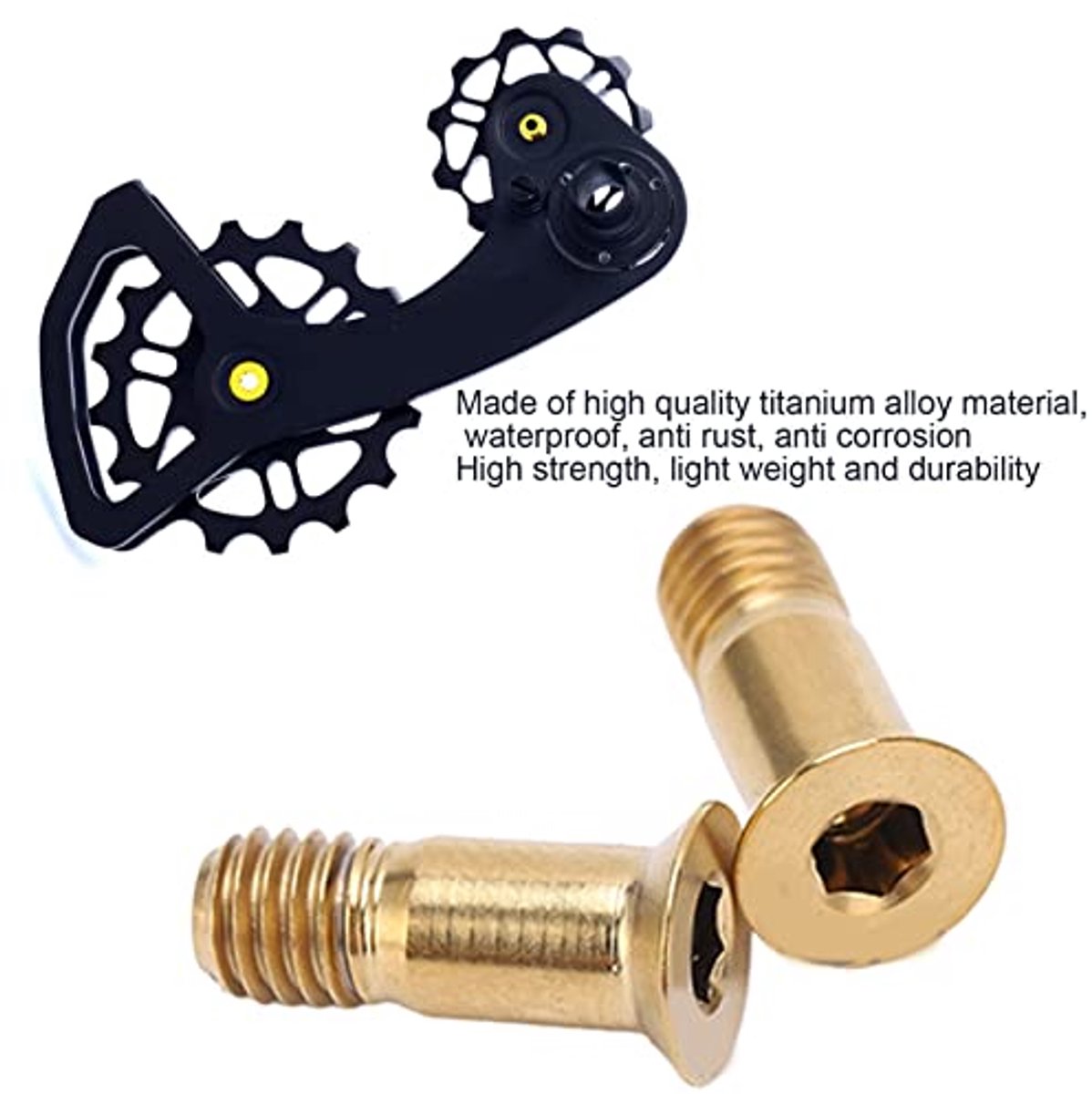 M5 14.2mm Flat Head Hollow Rear Derailleur Guide Wheel Screws, Alloy Golden Derailleur Pulley Bolt Screws for Race Mountain Bike thumbnail 3