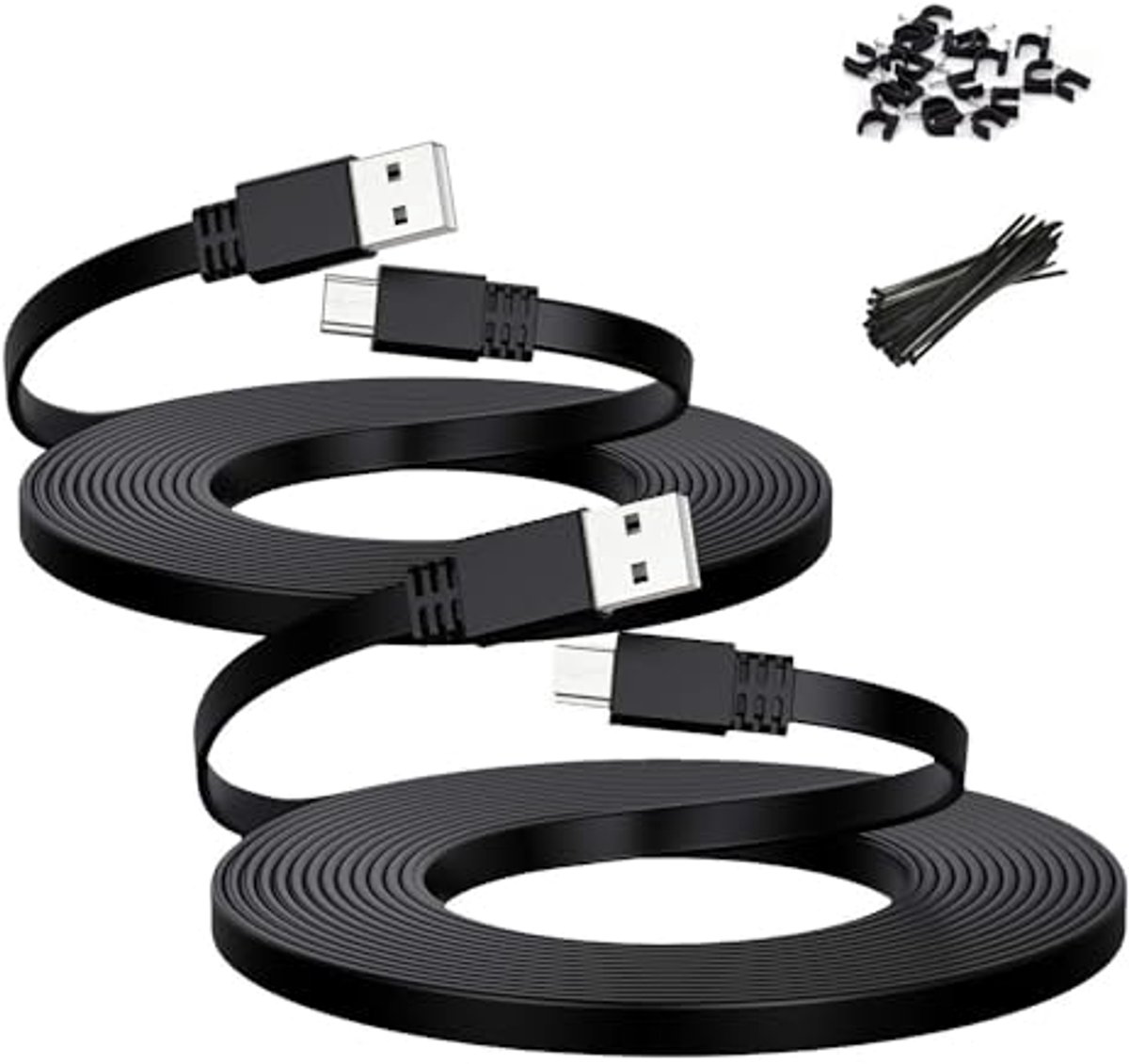 Micro-USB-stroomkabel 6m - 2 stuks, Lange Oplader voor Bewakingscamera's