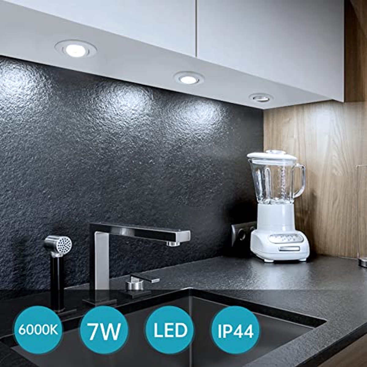 Inbouwspot LED 5er Set 230V Dimbaar 7W Koud Wit 6000K Vervangt 70W Halogeen - Ultra Vlak en Draaibaar - IP44