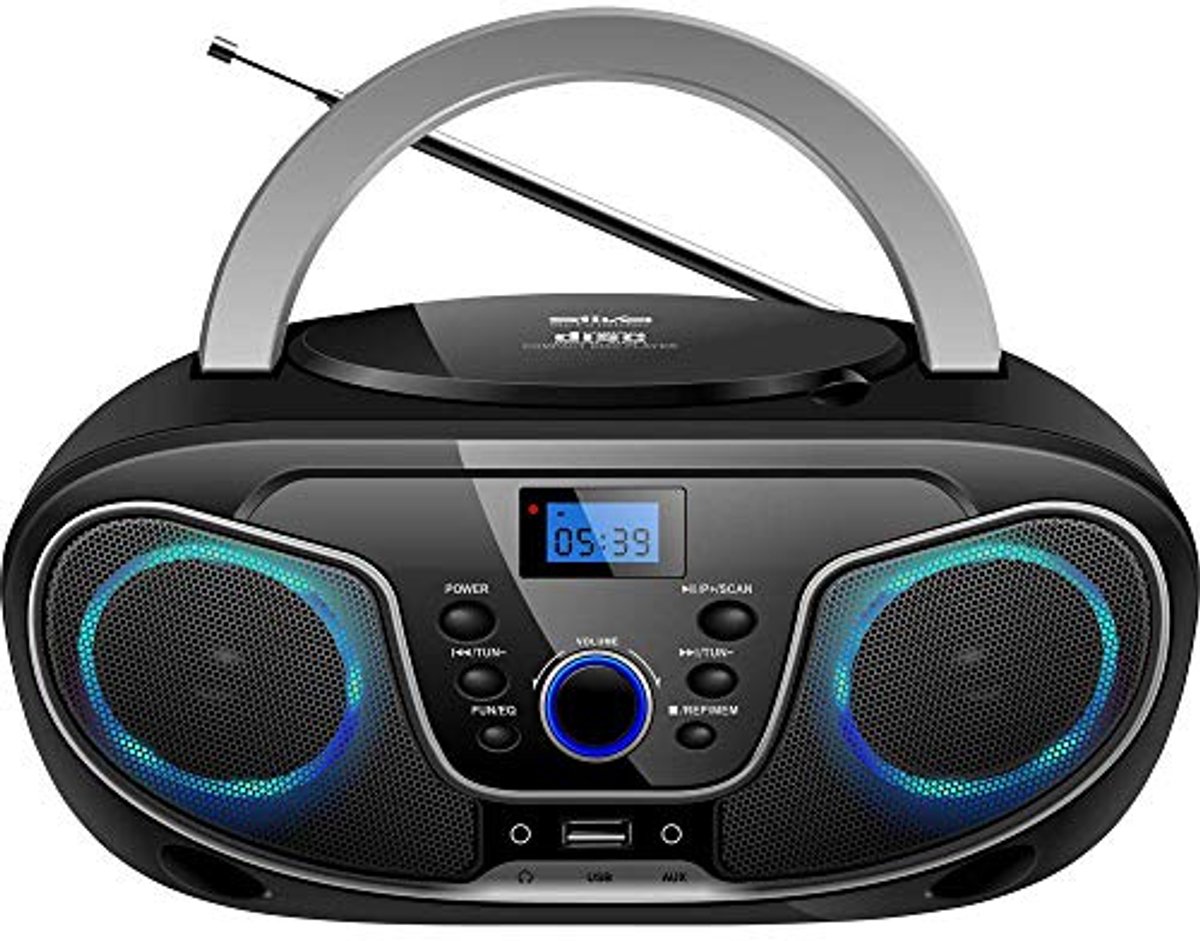 Infraroodverwarming met CD-speler, AUX en USB, zwart/zilver