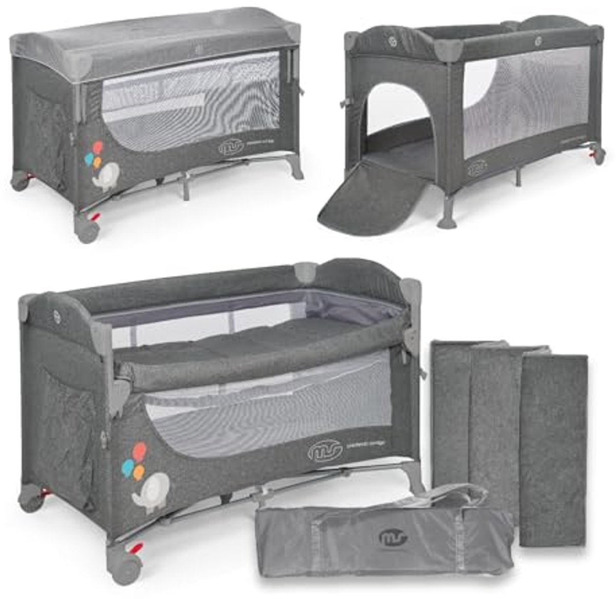 Image of 3-in-1 Reiswieg, Speelpark en Klassieke Wieg - Co-Sleeper - Inklapbaar met 2 Hoogtes, Zijdelings Toegang en Remwielen