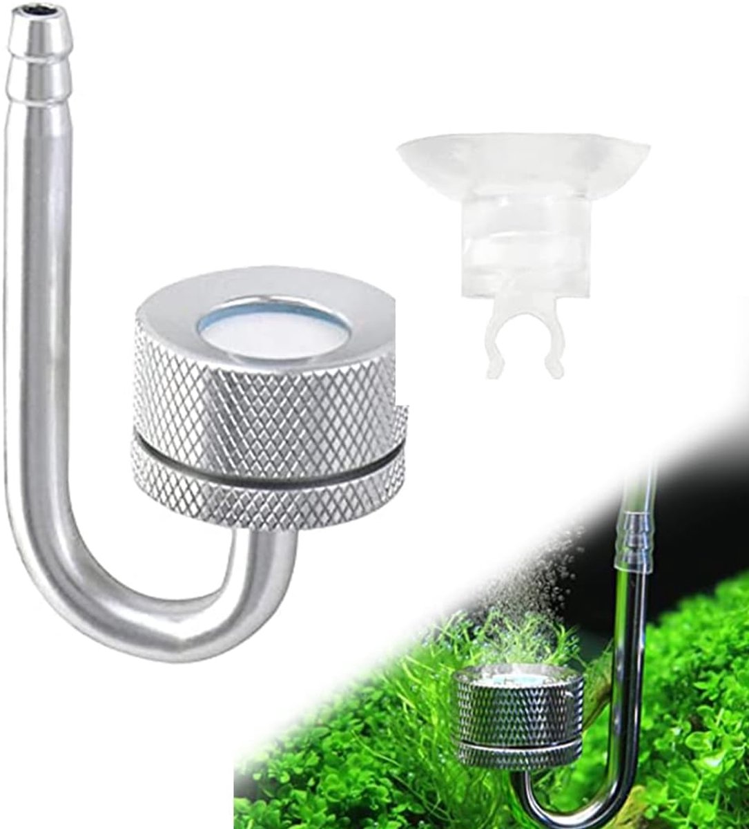 Aquarium CO2 Diffuser - Aluminium Legering Bubbler - U-Vormige Aansluitbuizen - Suction Cups - Accessoires voor Aquatische Planten
