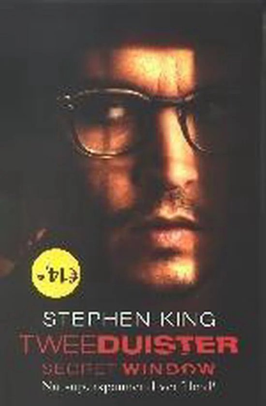 Boekomslag van Stephen King 'Tweeduister' met een close-up van een man met bril en €14,- sticker.