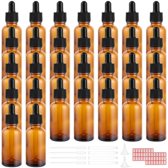 HugeStore 50 stuks kleine pipetflessen, bruine glazen flessen, glazen flessen met etherische olie, 2 ml