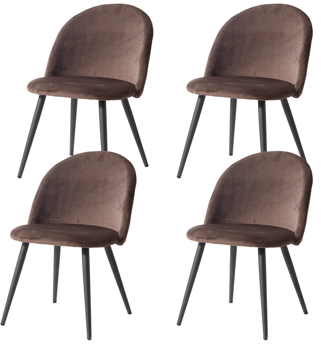 Set van 4 Eetkamerstoelen - Zacht Fluwelen Bekleding met Metalen Poten - Stoelen - Geschikt voor Keuken, Eetkamer, Woonkamer en Lounge - 43 x 48 x 80 cm - Velvet - Bruin