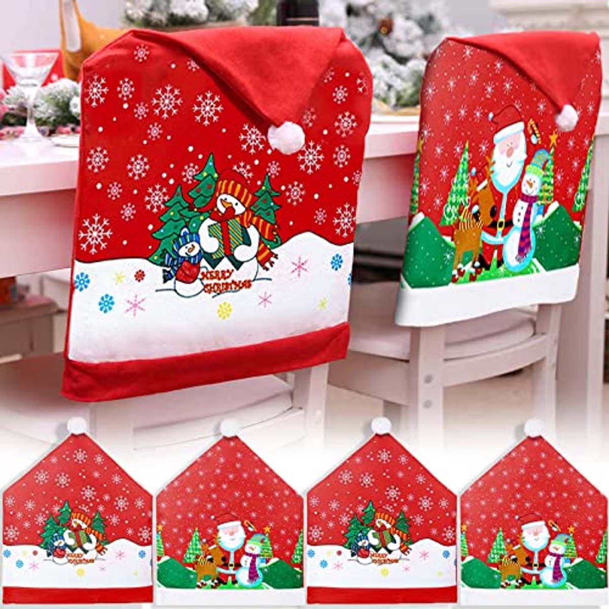 Universele Stretch Kerststoelhoezen Set van 4 voor Eetkamer en Decoratie