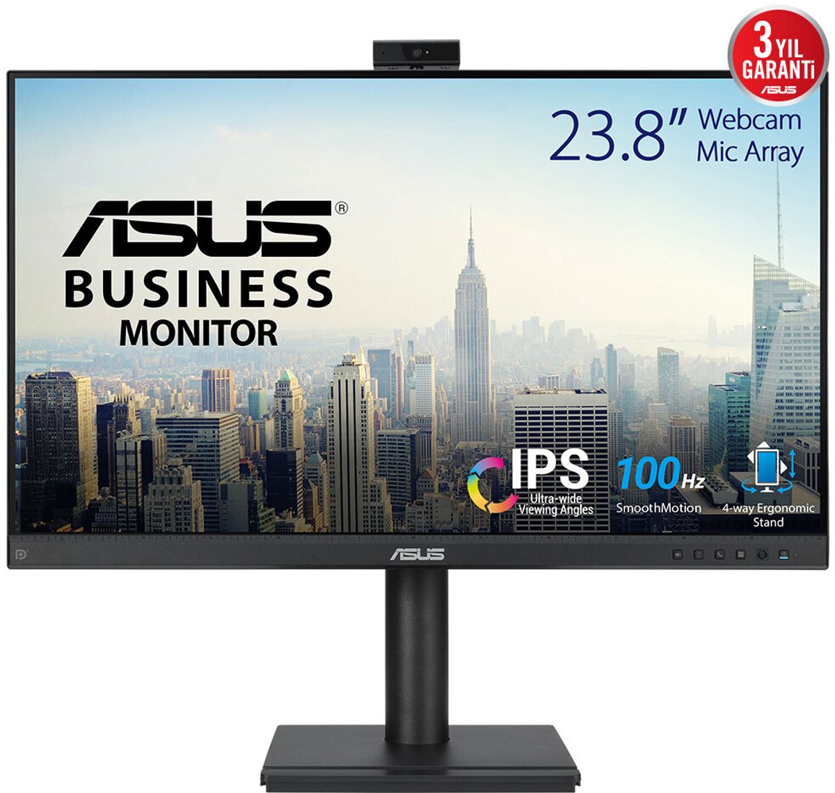 ASUS BE249QFK Video Conferencing Monitor ledmonitor Webcam, 100 Hz, VGA, HDMI, DisplayPort, Audio