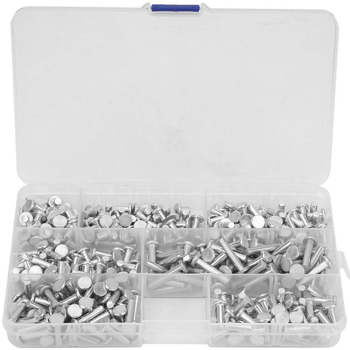 350pcs Flat Head Solid Rivet, Aluminum Flat Head Solid Rivets M4 Kit, Solid Rivets Assortment Set for Hammer