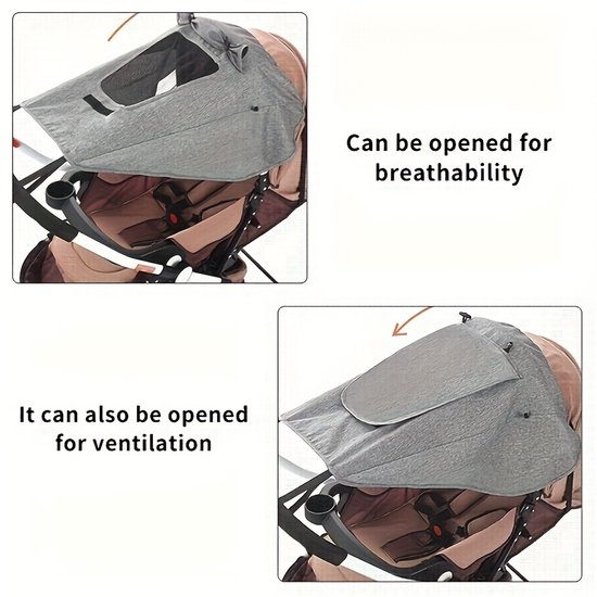 Kinderwagen Zonnescherm - UV-bescherming & Ademend Schaduwdoek voor Wagens - Zwart — afbeelding 4