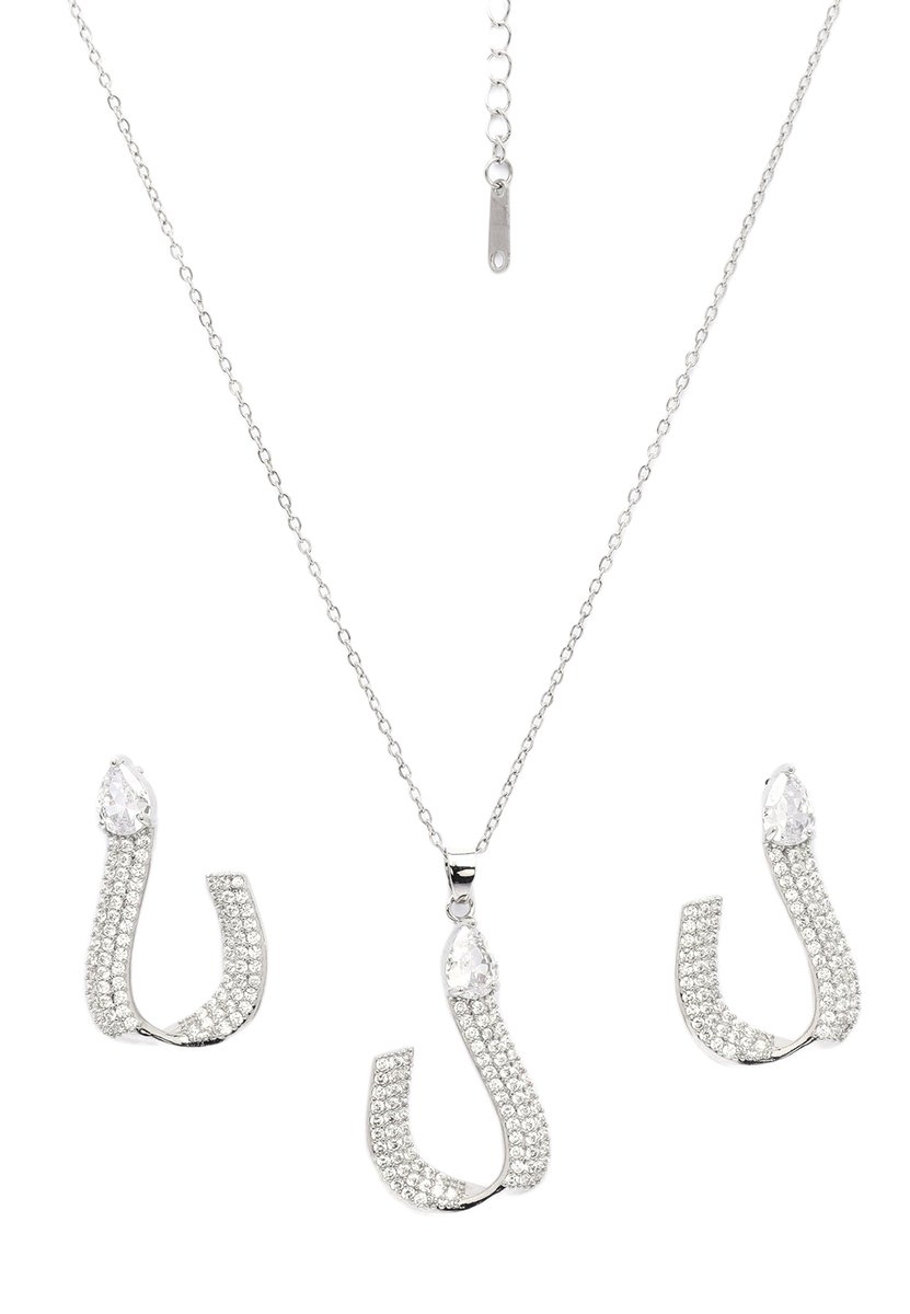 AVANT-GARDE PARIS Shimmering Charm Oorbellen en Ketting Set - Horseshoe Design - 2 Stuks - Rhodium Plated met Steentjes