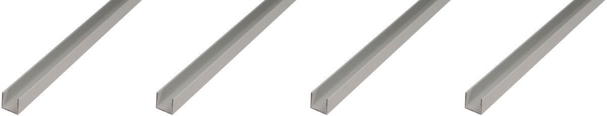 Alberts 4 x U-Profil, Aluminium, 13 x 16 x 13 x 1,5 mm, lengte 2 m, zilverkleurig geanodiseerd