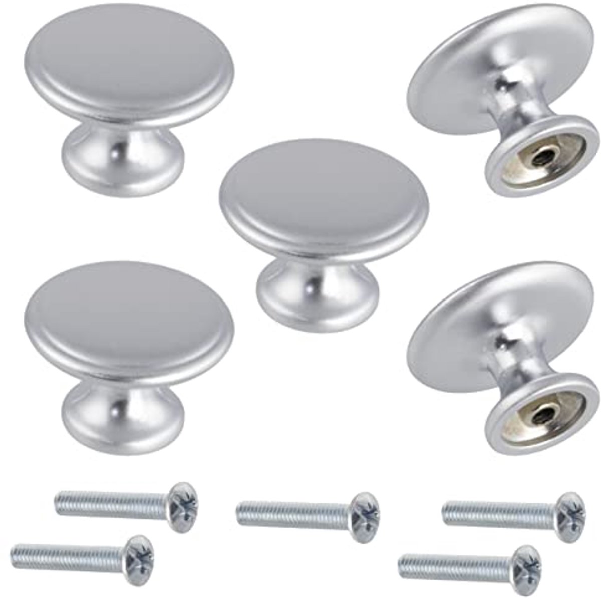 C41509 - Set van 5 ronde meubeldeurklinken Ã˜27 mm - metalen kastlade knoppen - mat zilveren afwerking