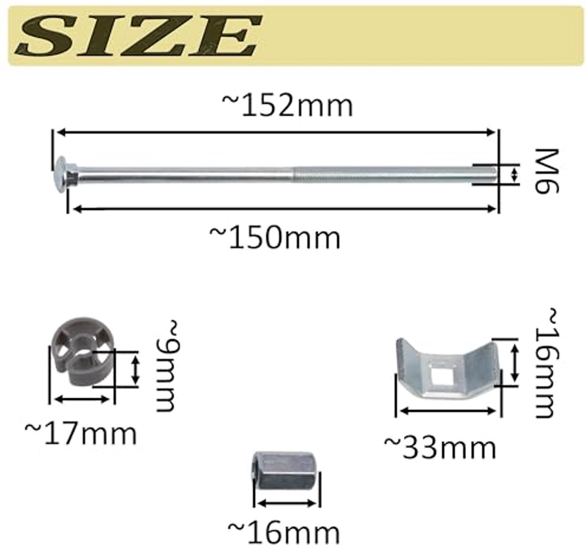 C41537 - Set van 4 boekenbouten voor werkblad M6 - lengte 152 mm - staal - voor het monteren van houten panelen