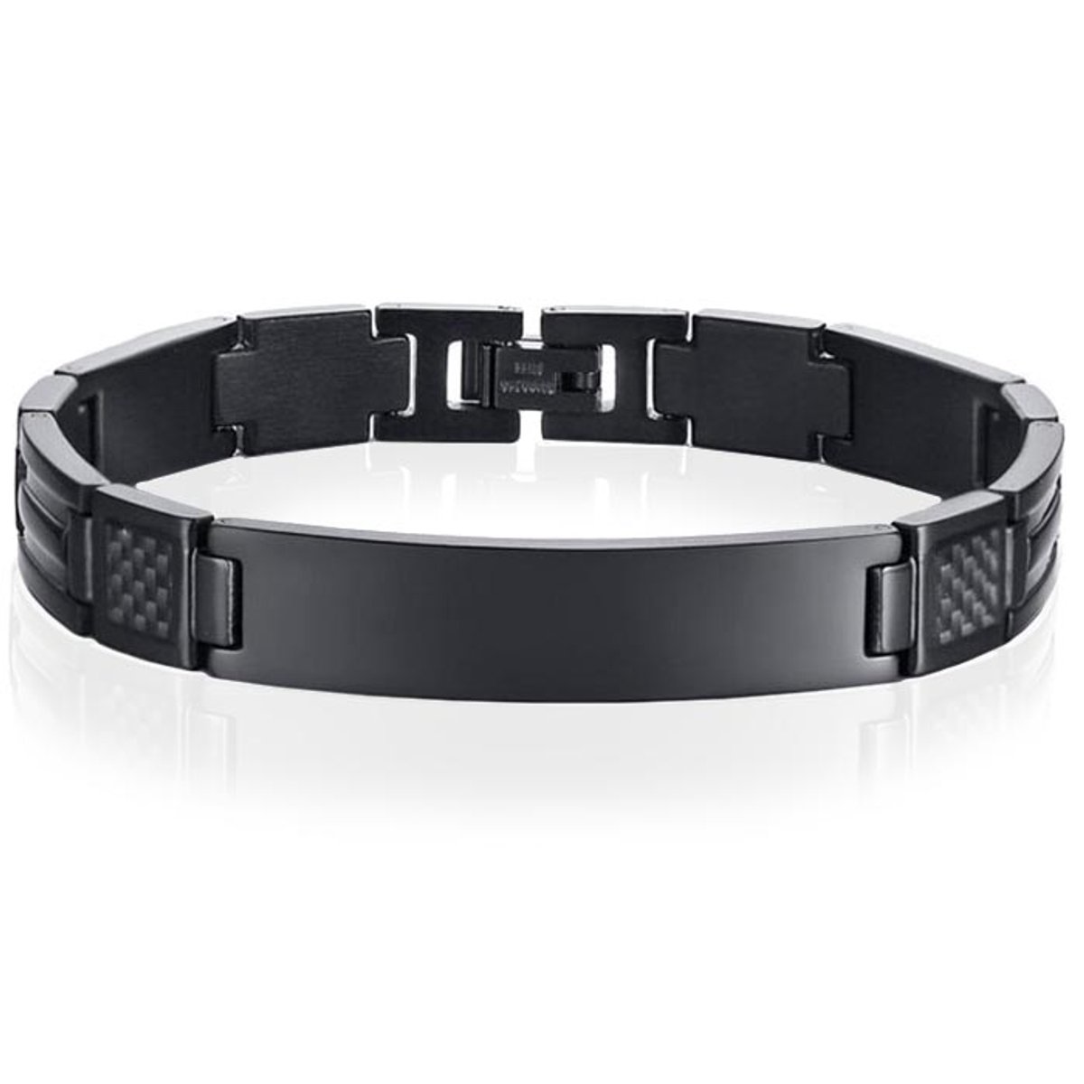 Mendes ID Armband Edelstaal Carbon Fibre Zwart