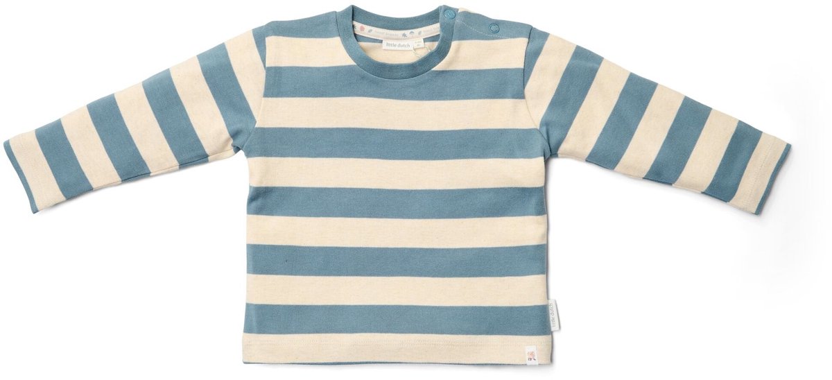 Little Dutch – Shirt lange mouw – blauw/zand gestreept met knoopjes – maat 86 – Forest Friends