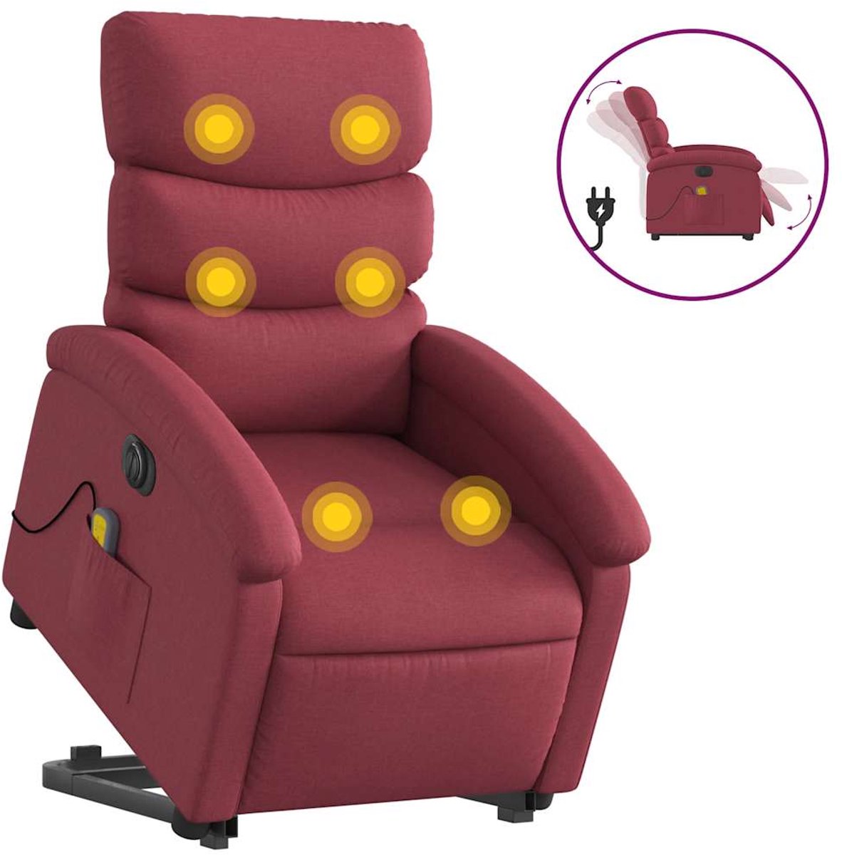 vidaXL Sta-op-massagestoel - elektrisch - verstelbaar - stof - wijnrood