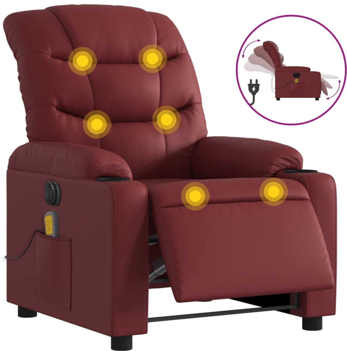 vidaXL Massagestoel - verstelbaar - elektrisch - kunstleer - wijnrood