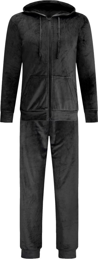 Dames Velours Huispak met Rits - Loungeset - Joggingpak - Trainingspak - Loungewear Dames - Zwart - Maat XL - 2601