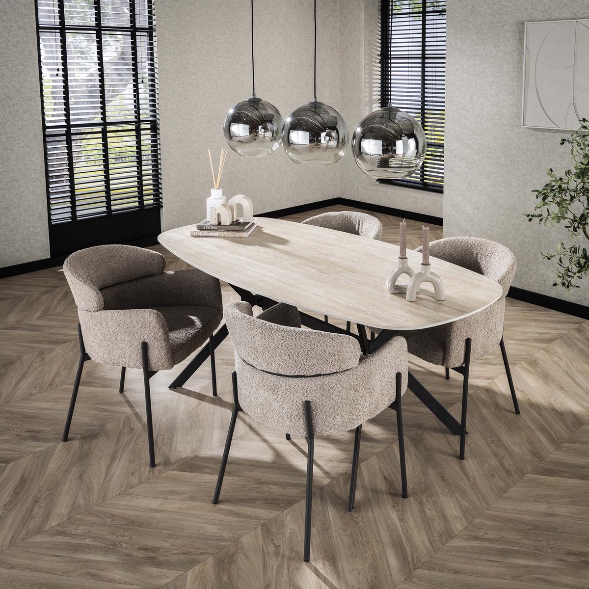 Dimehouse Eettafel Jimi Deens Ovaal Keramiek Travertinlook 180 cm - Keramiek - Modern - Deens ovaal