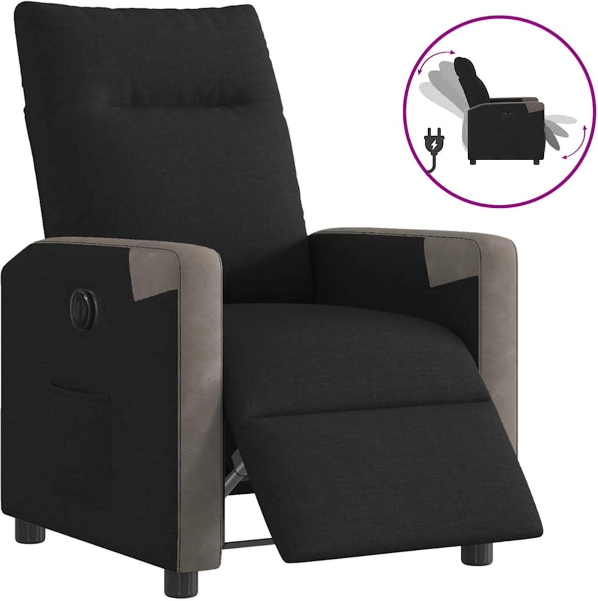 vidaXL Fauteuil - verstelbaar - elektrisch - stof - zwart zwart en grijs