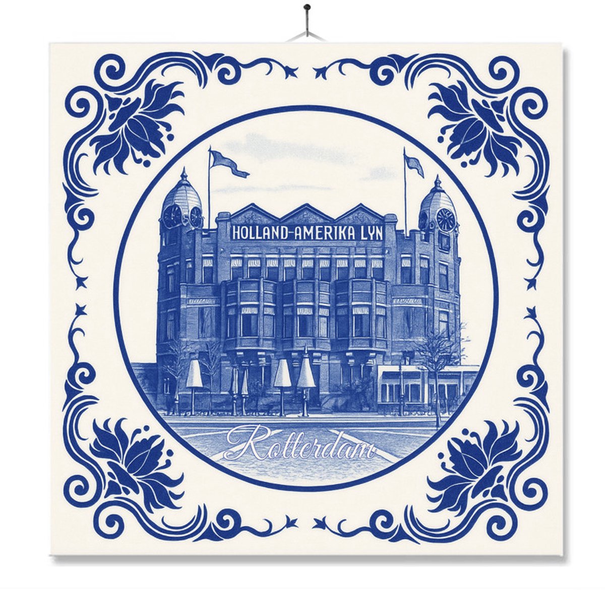 Tegel Met Opdruk | Rotterdam | Delft Blauw | Cadeau | Inclusief Geschenkdoos | Standaard | Ophangsysteem