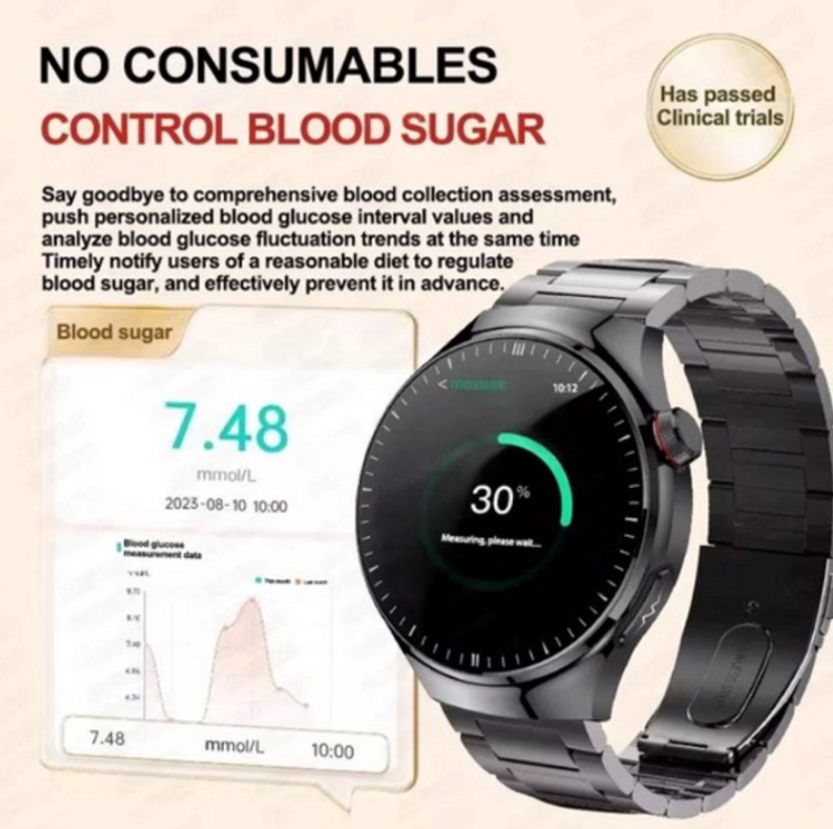 Afbeelding 2 van 2024 ECG Smartwatch Zwart met Gezondheidsmonitoring