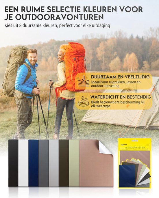 Zelfklevende Nylon Reparatiepatch Set - Waterdicht en Duurzaam voor Jassen, Tenten en Rugzakken - 8 Kleuren - Handige Toepassing zonder Strijkijzer — afbeelding 5