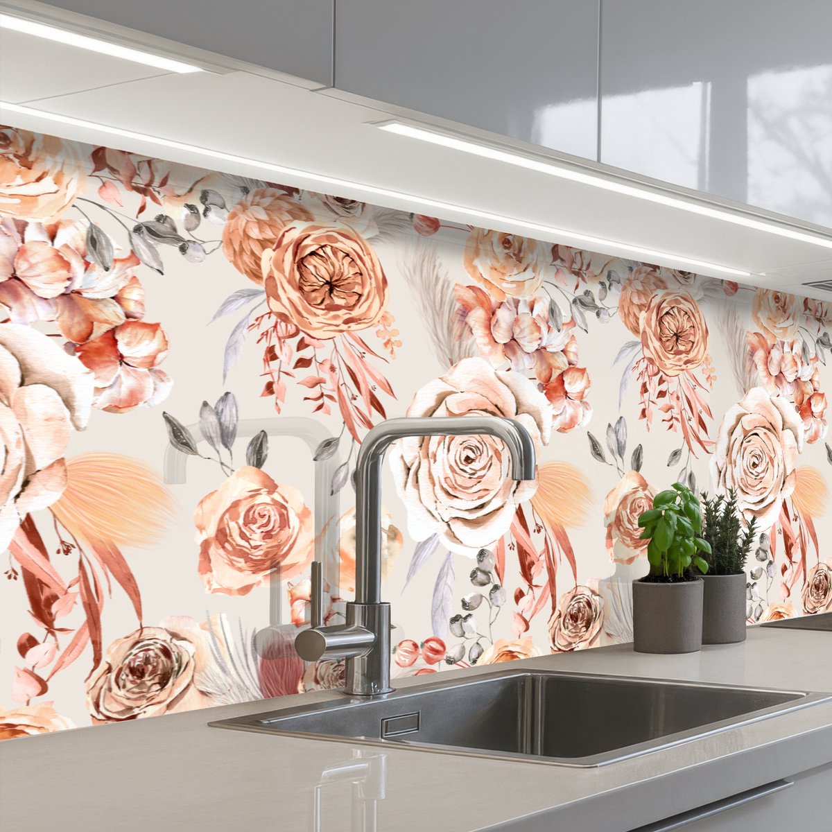 Keuken achterwand 250x80 cm - Spatscherm zelfklevend Rozen - Bloemen - Patroon - Muurbeschermer - Spatwand fornuis