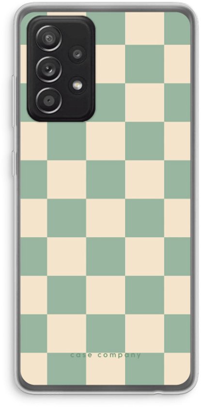 Coque de téléphone à motif damier vert menthe et beige.