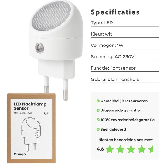Cheqo® LED Nachtlamp - Nachtlamp Met Sensor - Stopcontact Nachtlamp - Bewegingssensor - Energiezuinig - Automatische Verlichting - Kinderkamer Nachtlamp - Slaapkamer Verlichting - Sensor Verlichting - Plug-In Nachtlamp - Nachtverlichting van Cheqo® — afbeelding 3
