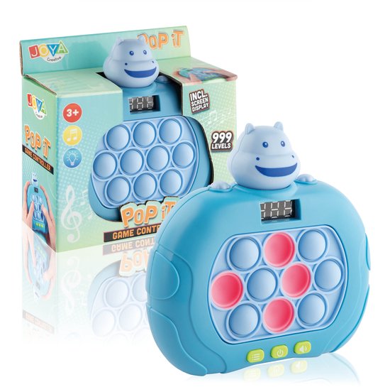 Joya Creative Pop It Manette de jeu Hippopotame - 999 niveaux - Avec lumière et son - Jouet Fidget - Affichage numérique - Jouets Montessori - Jouets anti-stress - Jouets de voyage - Pop ou Flop
