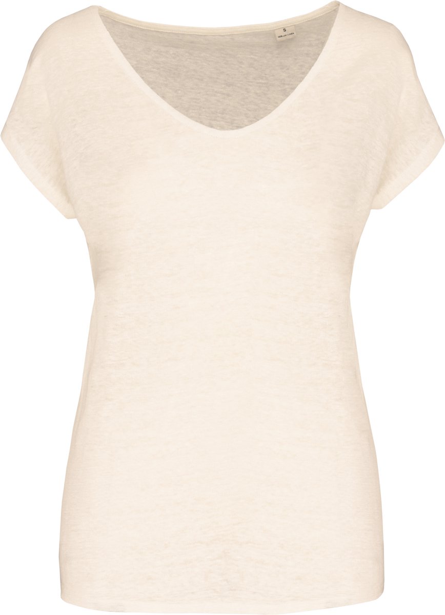 Spasso Linnen dames-t-shirt V-hals SP321 - Ivory - M