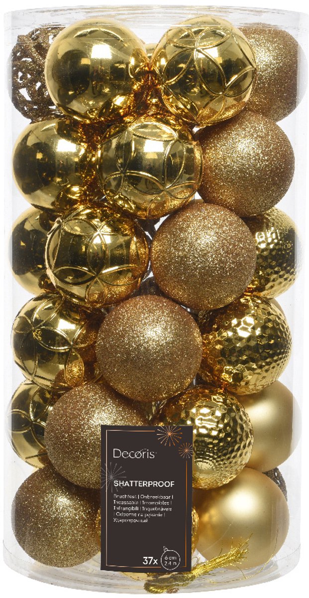 Bol.com Kerstballen decoris tube assorti goud aanbieding