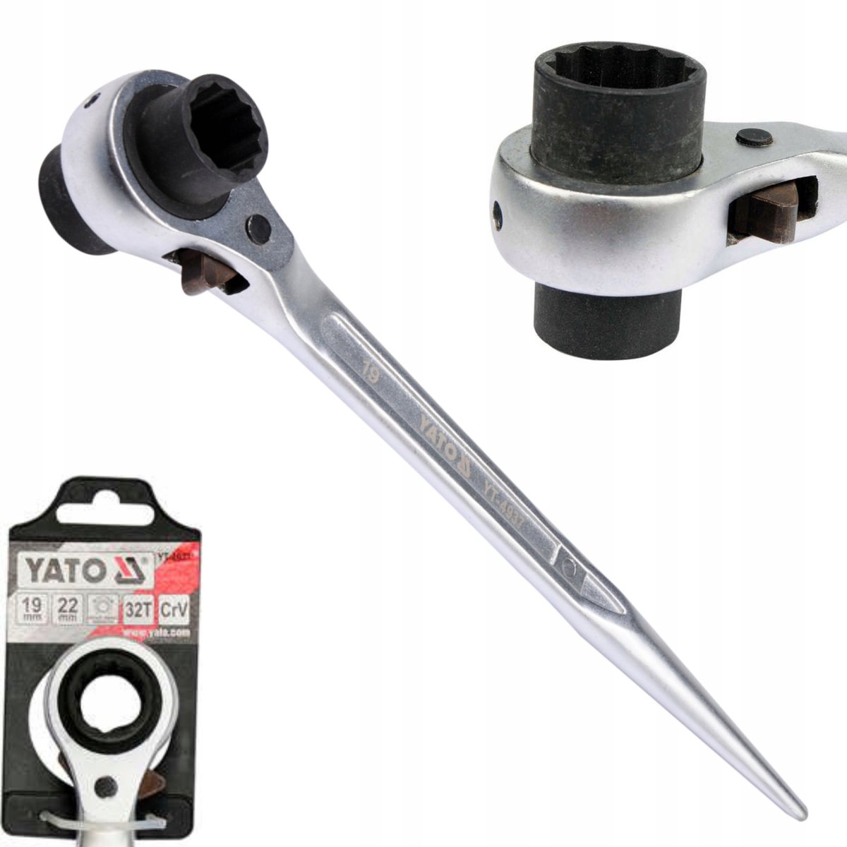 Yato Serie - Dubbelzijdige Dopsleutel - Ratelsysteem - CrV Staal - 19x22 mm