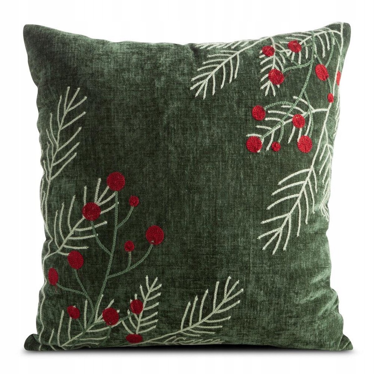 Eurofirany Kerstkussenhoes 45x45cm met dennenbomen een tandje bij Groen, wit en rood