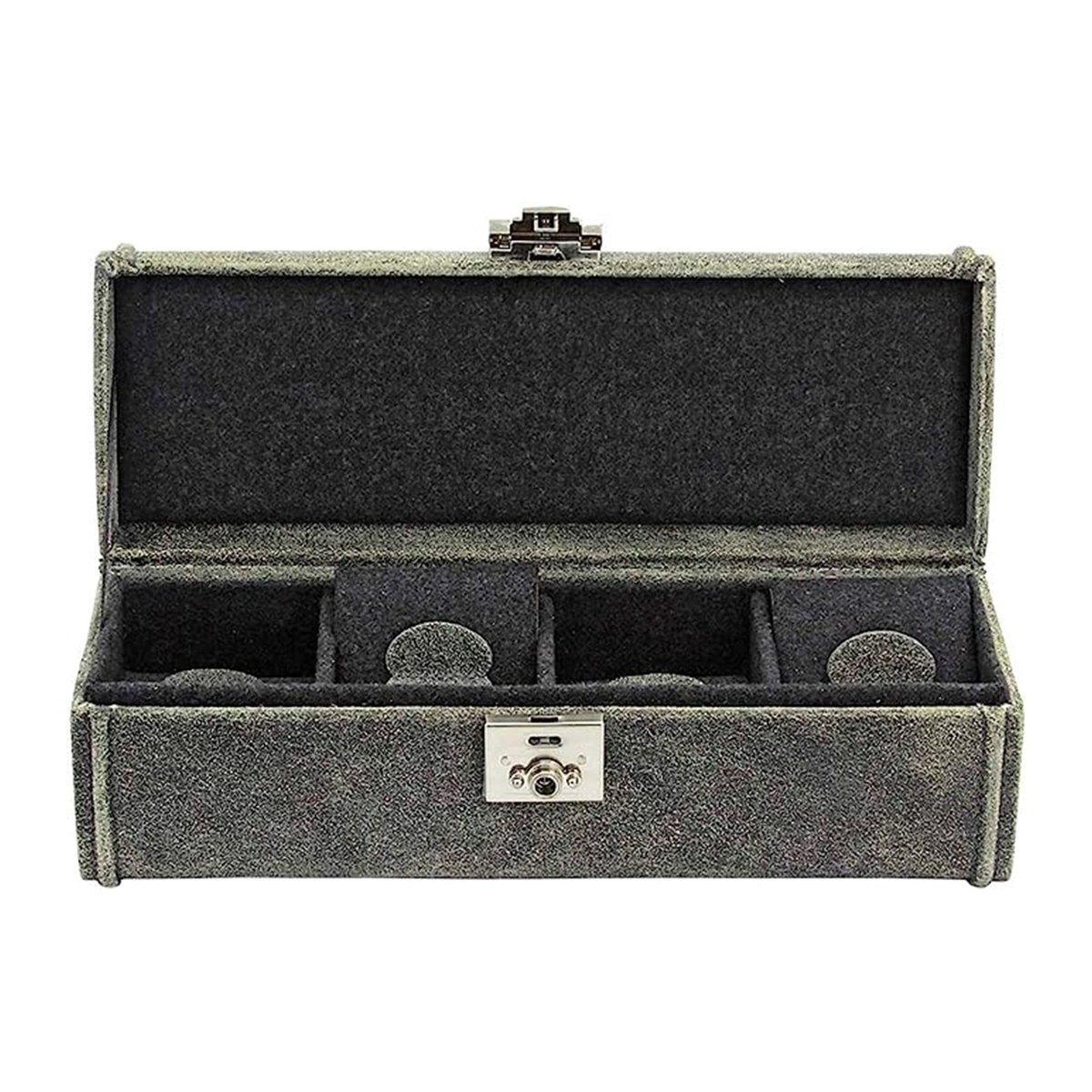 SELVA Horlogebox - Voor 4 Horloges - Afsluitbaar - LEDER - Vilt - Kleur: Grijs - Hoogwaardig design - Veilige opslag voor uw horloges