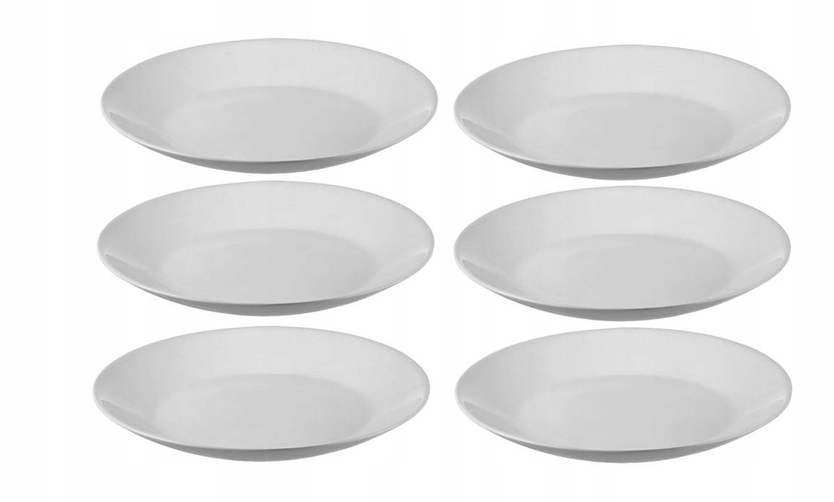 6x Witte Glazen Dessertbordjes Plat 18 cm Blij