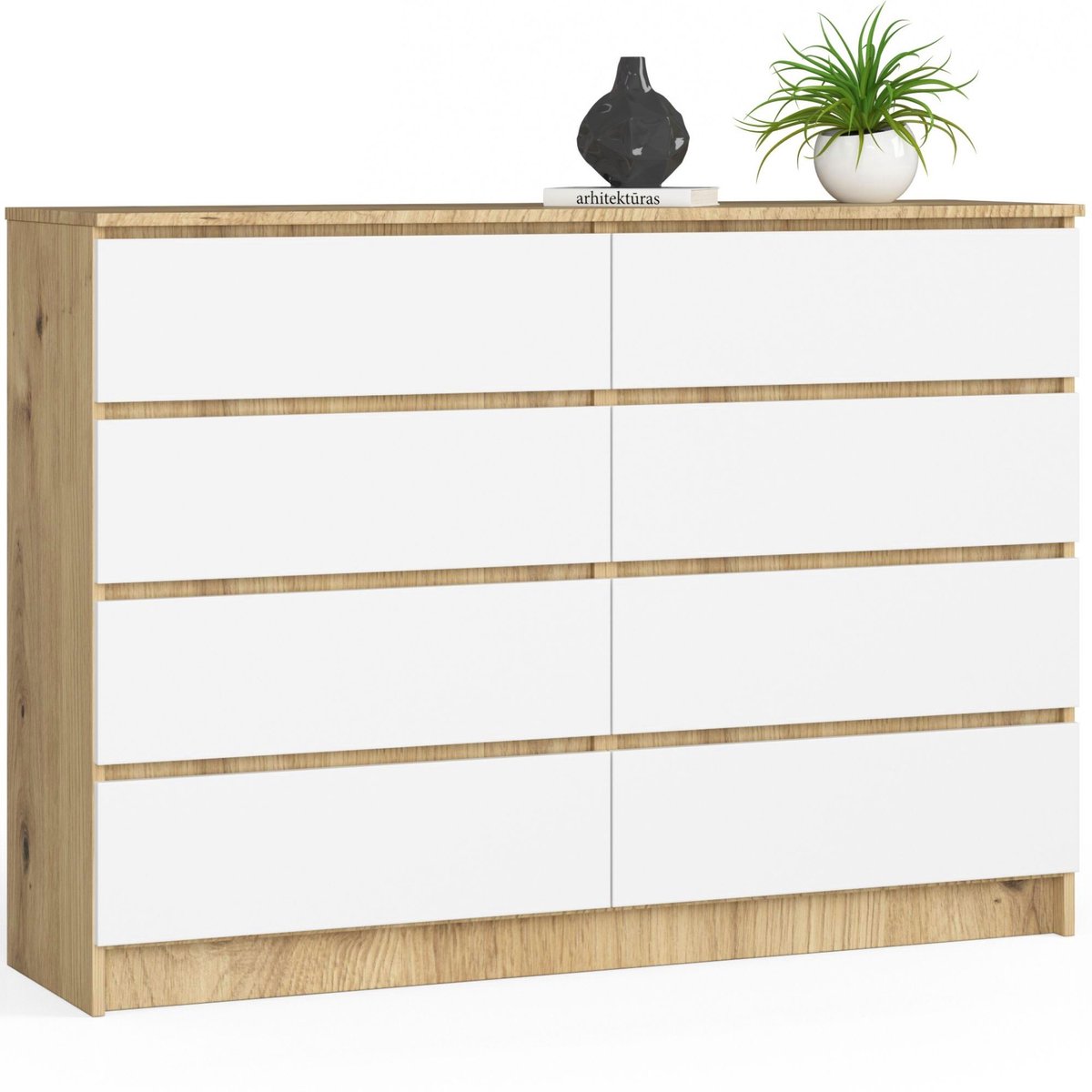 Ladekast K140 met 8 Lades / AKORD Furniture Factory / Artisan Eik - Wit / 138 x 99 x 40 cm