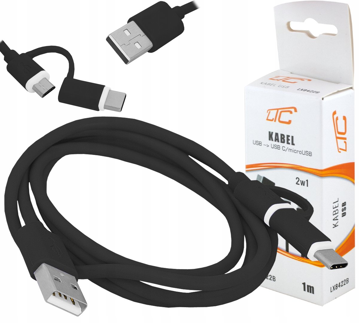 LTC Universele USB-A naar USB-C/MicroUSB 2-in-1-kabel 1m