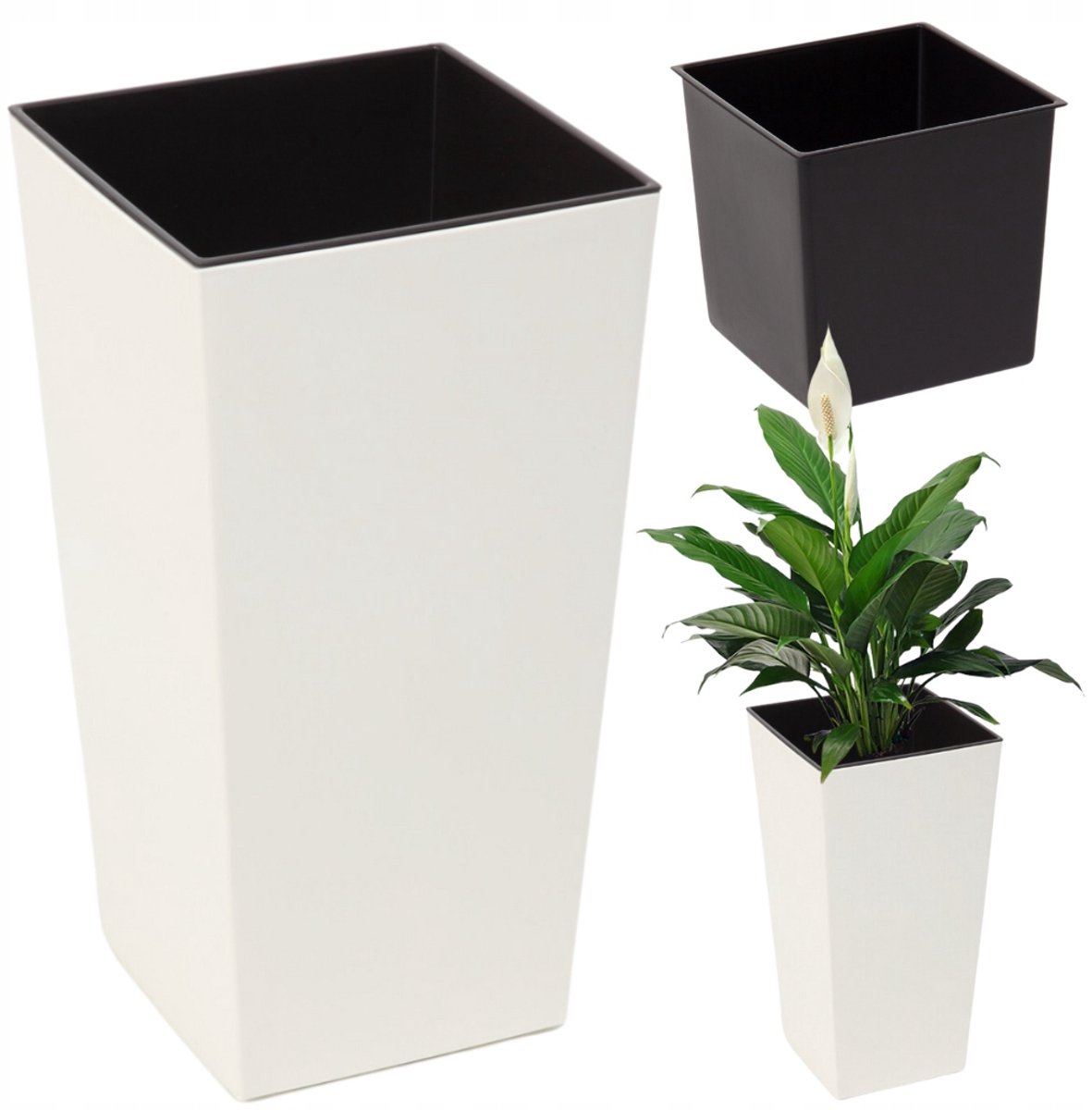 Lamela Finezja Pot 14x14x26cm Crème Hoogglans met Inzetstuk