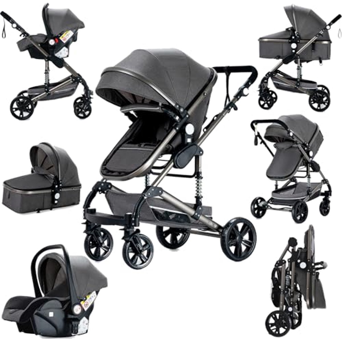 Image of 3-in-1 Combi Kinderwagen - Opvouwbaar - Omkeerbare Tweeweg-stuur - Voor Pasgeborenen en Peuters