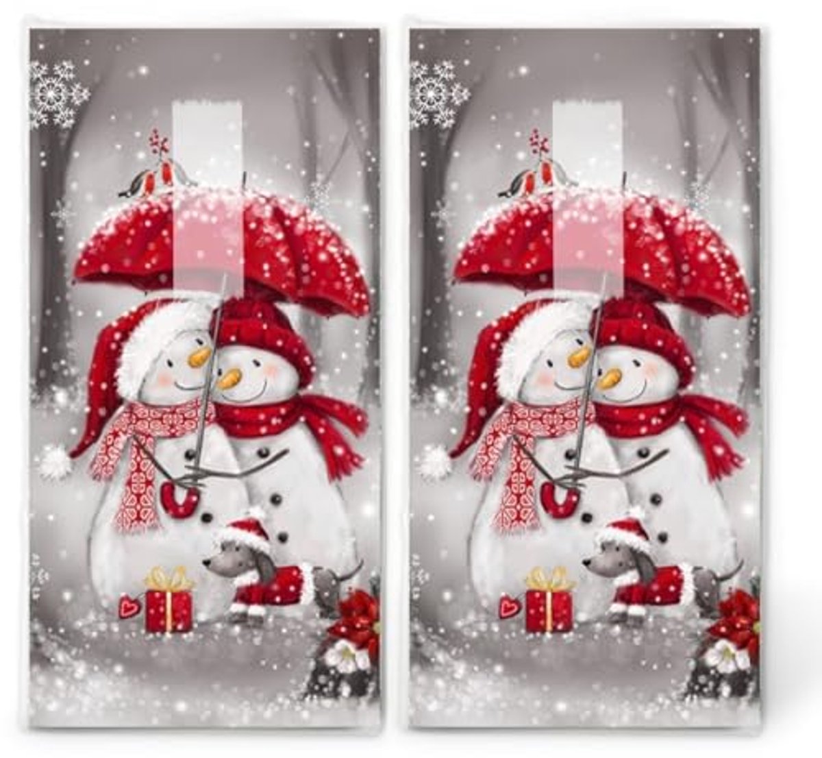 20 kerstsneeuwpoppen zakdoeken met paraplu - 2 verpakkingen van 10 papieren zakdoeken