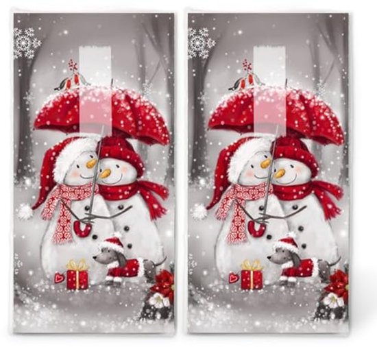 20 kerstsneeuwpoppen zakdoeken met paraplu - 2 verpakkingen van 10 papieren zakdoeken