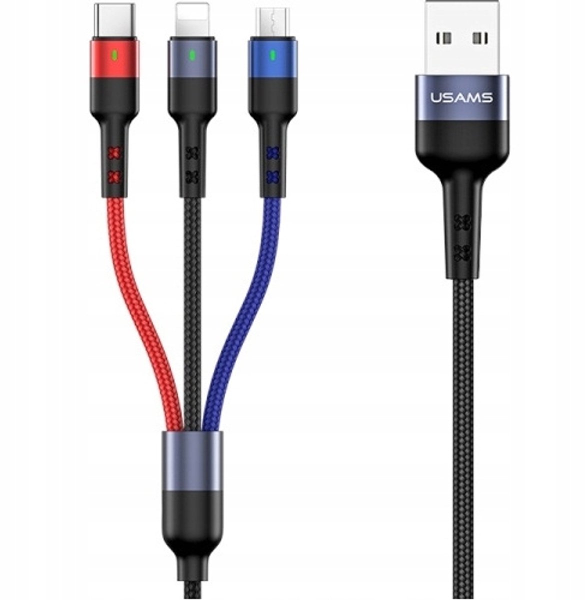P4Y 3-in-1 Kabel USB-C/MicroUSB/Lightning 0,35m Zwart