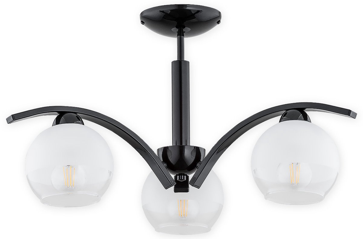 Lemir Leo Hanglamp Zwart Glans 3-Lichts E27 Modern Klassiek