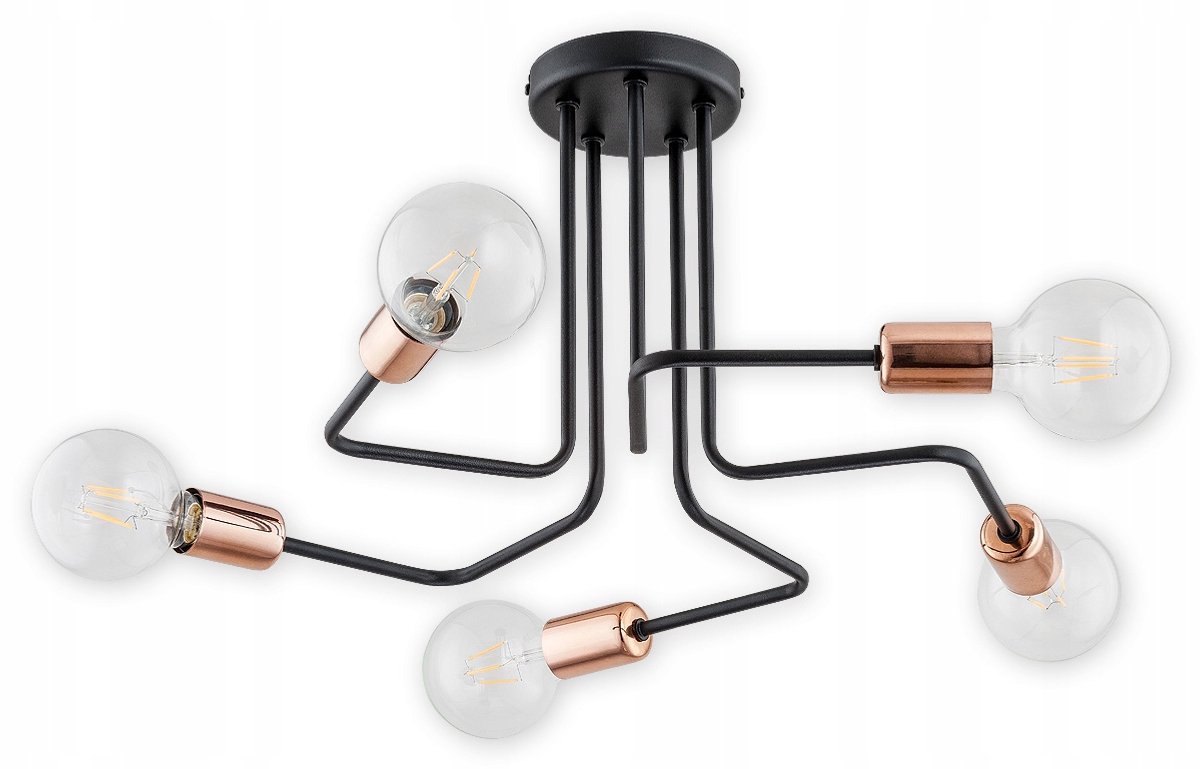 Pixi Hanglamp 5-lichts Zwart Mat & Koper - Industrieel Design